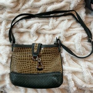 Green Crossbody Bag with Crocodile Texture